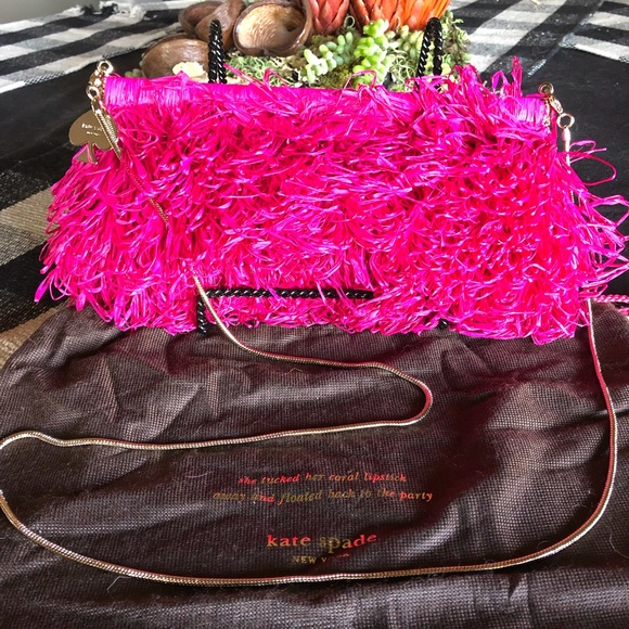 kate spade Handbags - Kate Spade Magenta Straw Clutch w/21” Gold Chain